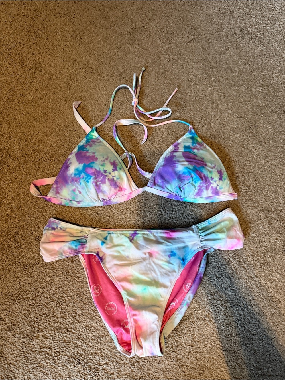PINK Victoria's Secret Pastel Tie-Dye Bikini Bottoms - Pink Multi